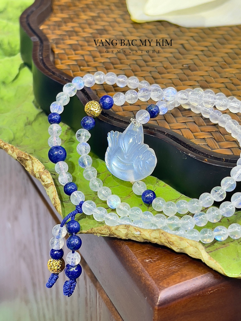 🔹 Vòng Đá Mặt Trăng VIP – Lapis & Hồ Ly | Kết Vàng 10K