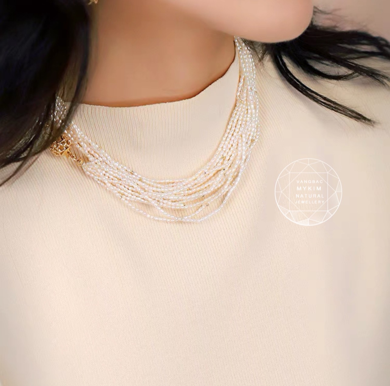 Chuỗi Ngọc Trai Trắng - Mix Vàng Tây