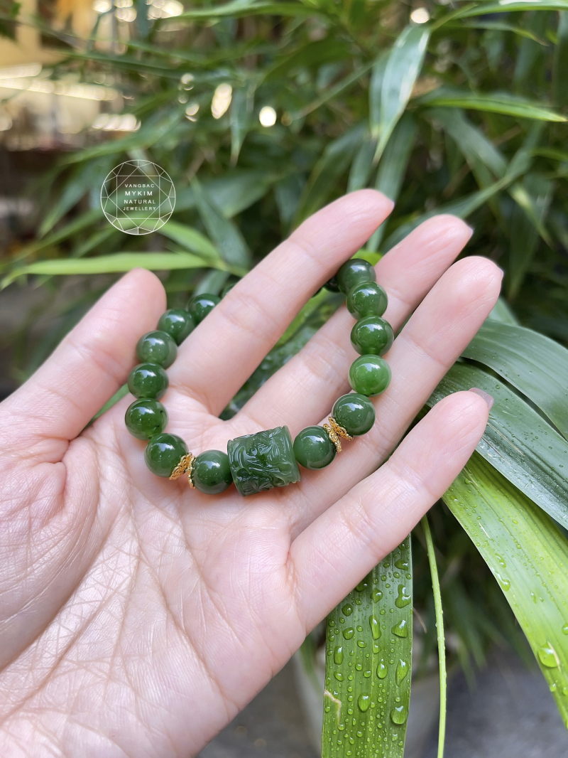💚 Vòng Ngọc Bích Mix Lu Thống Nephrite VIP • ✨ Vàng 14k • Trang Sức Phong Thủy Tài Lộc & Bình An