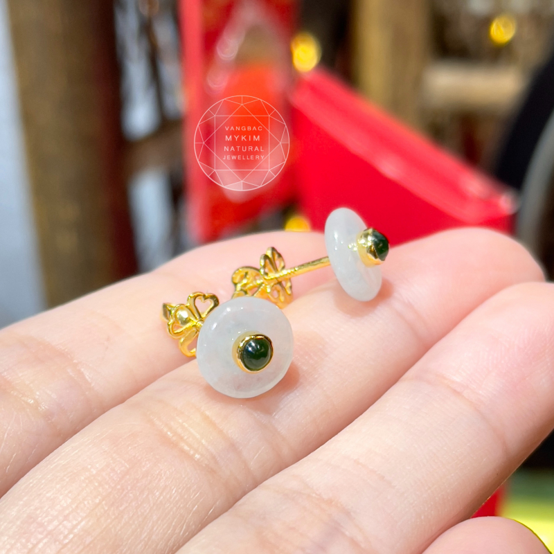 Bông Tai Đồng Điếu Băng Ngọc Phỉ Thúy - Đế Vương Jadeite - Vàng 18k