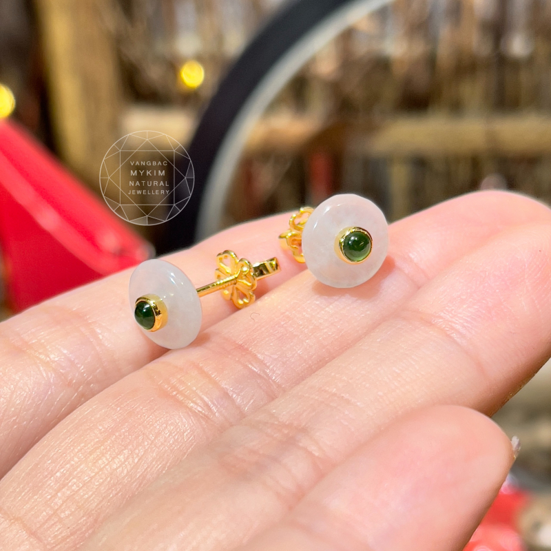 Bông Tai Đồng Điếu Băng Ngọc Phỉ Thúy - Đế Vương Jadeite - Vàng 18k