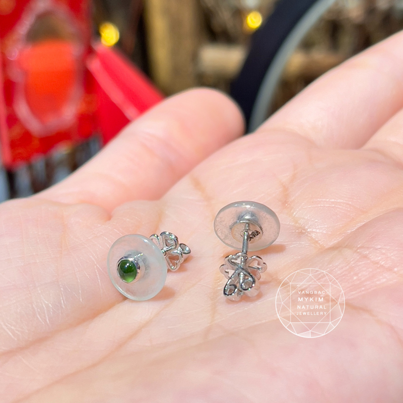 Bông Tai Đồng Điếu Băng Ngọc Phỉ Thúy - Đế Vương Jadeite - Vàng Trăng 18k