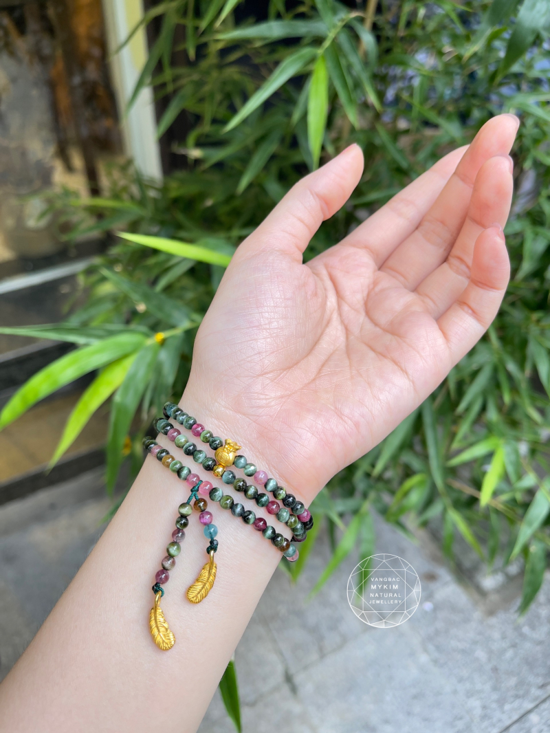 Chuỗi Vòng Đá Tourmaline Mắt Mèo Tứ Quý - PK Vàng 24k 9999