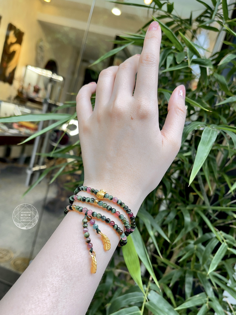 Chuỗi Vòng Đá Tourmaline Mắt Mèo Tứ Quý - PK Vàng 24k 9999