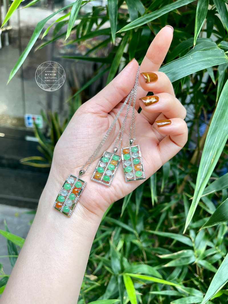 Dây chuyền Bàn Tính Cổ - Ngọc Phỉ Thúy Jadeite - Bạc si vàng trắng cao cấp