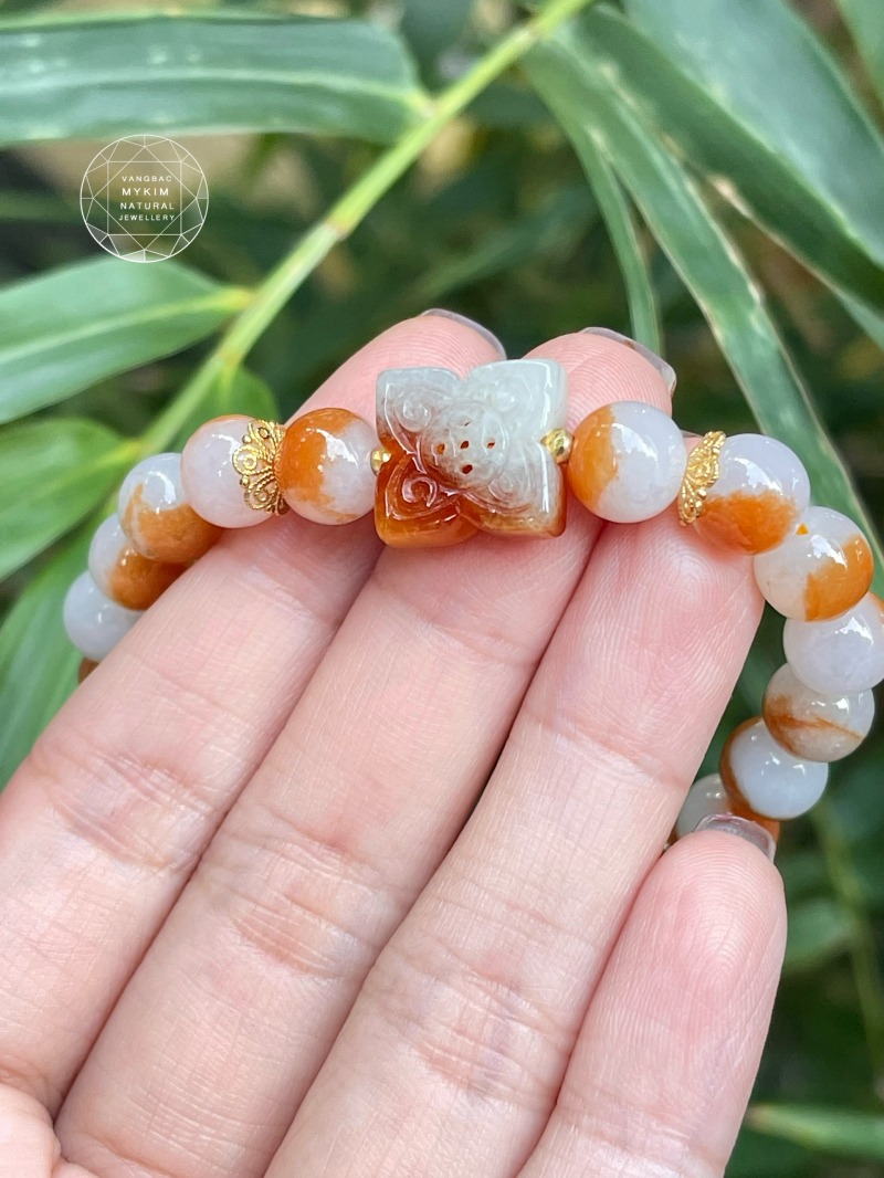 💚 Vòng Ngọc Phỉ Thúy Hoa Bốn Lá - Jadeite Uyên Ương VIP - Vàng 14k