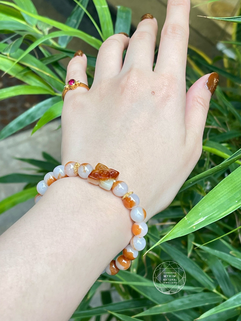 Vòng Ngọc Phỉ Thúy Hoa Bốn Lá - Jadeite Uyên Ương VIP - Vàng 14k