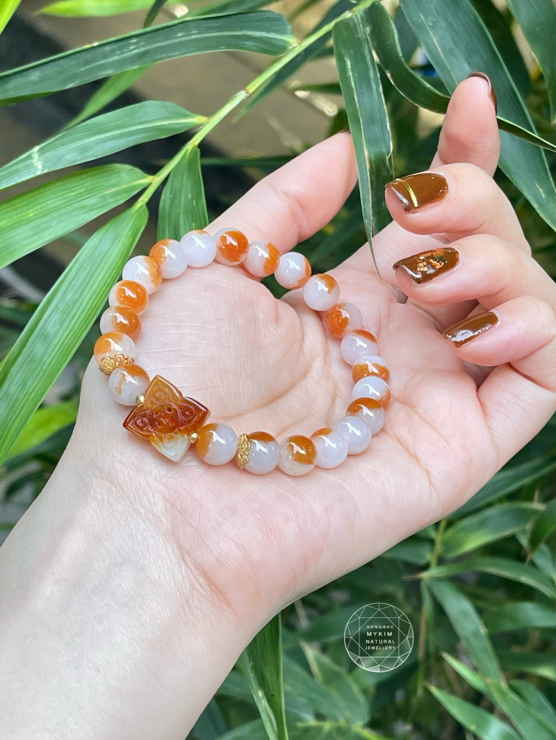 Vòng Ngọc Phỉ Thúy Hoa Bốn Lá - Jadeite Uyên Ương VIP - Vàng 14k