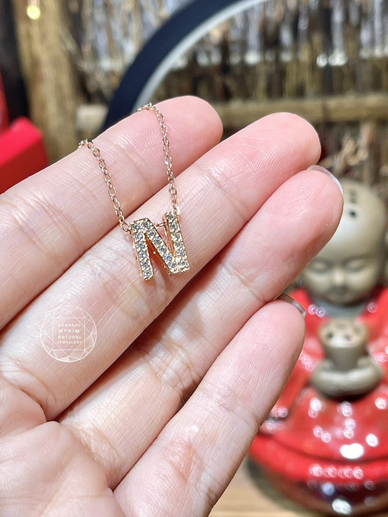 Set Bông Tai & Mặt Dây Chữ - Vàng Hồng 14k