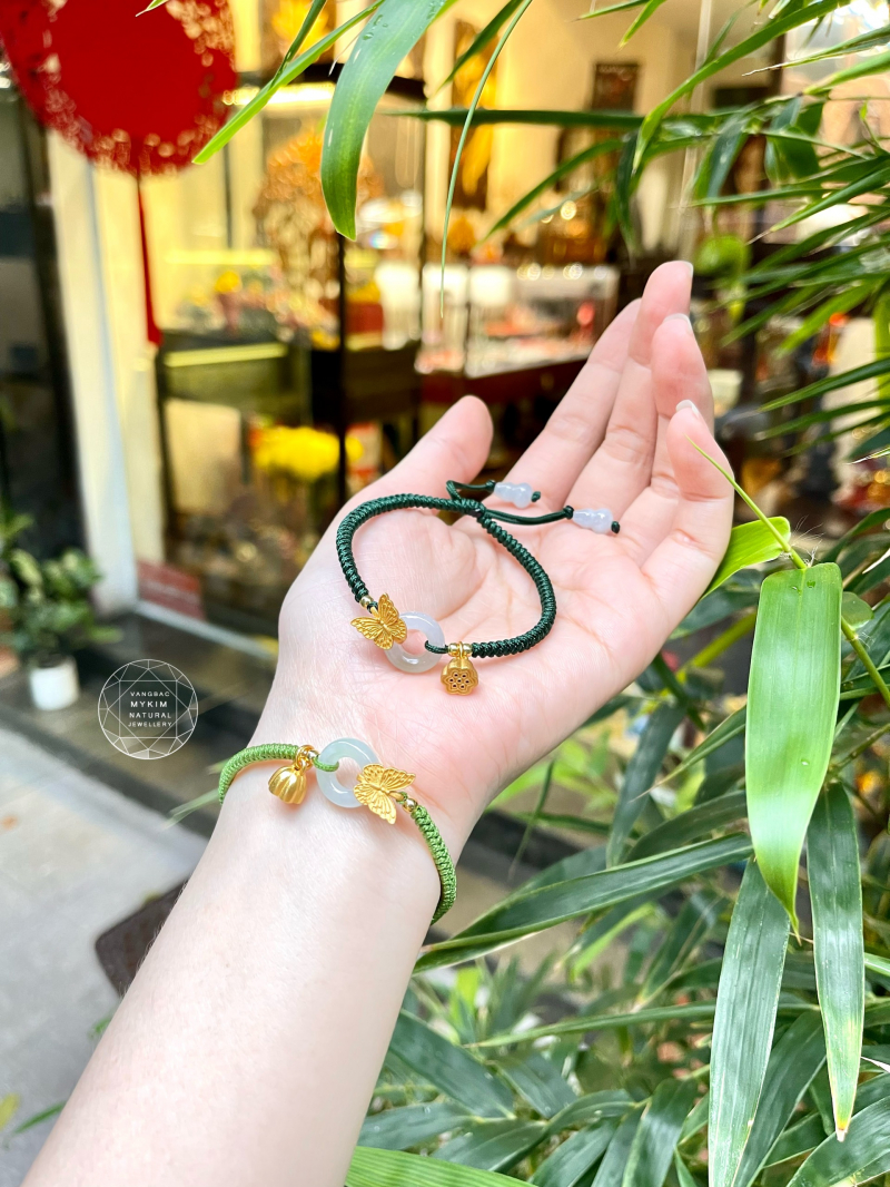 Dây Tết Bạch Ngọc mix Charm Bạc si vàng cao cấp