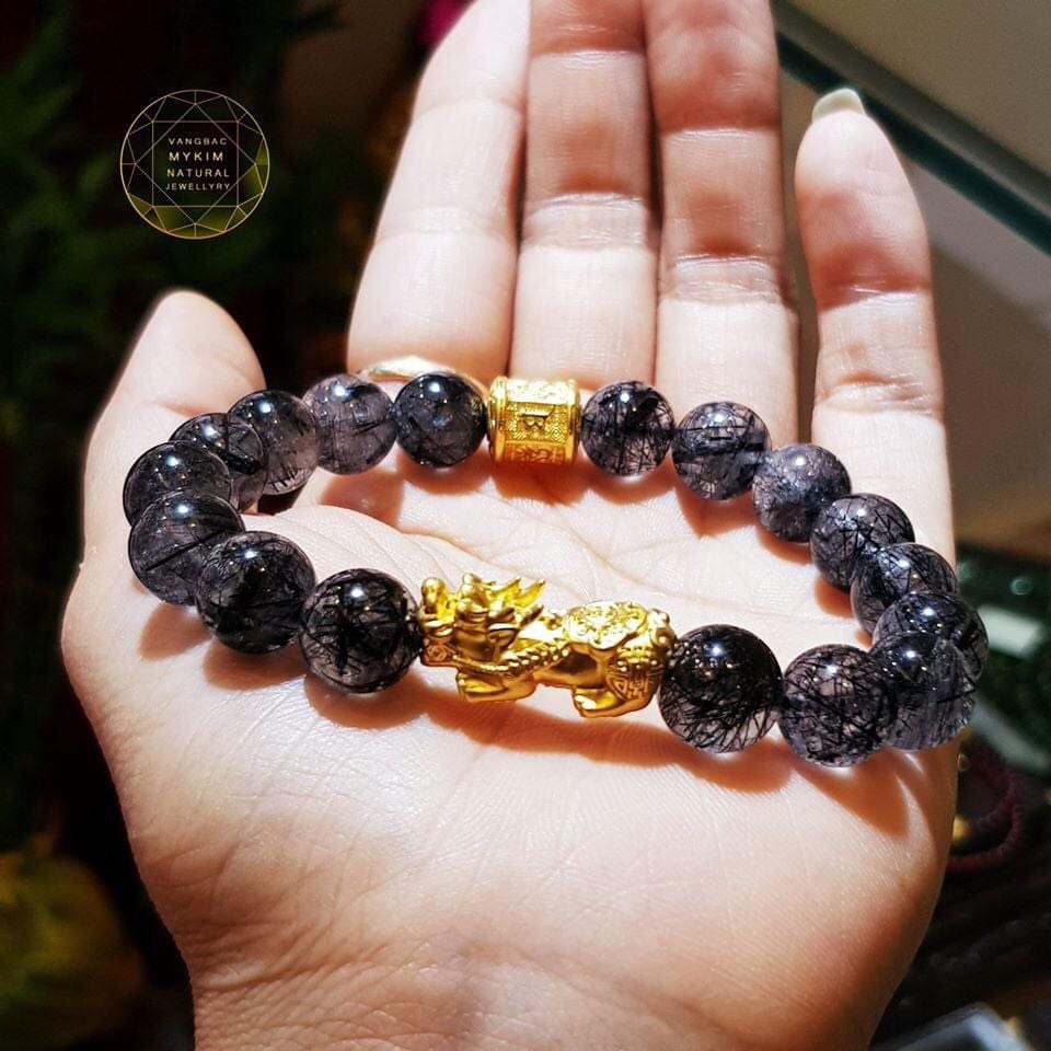 Vòng Thạch Anh Tóc Đen mix Tỳ Hưu Vàng 24k 9999