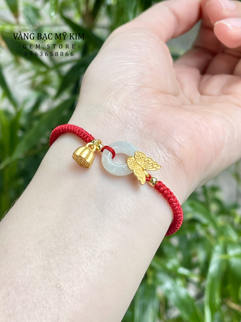 Dây Tết Bạch Ngọc mix Charm Bạc si vàng cao cấp - Chỉ Đỏ May Mắn