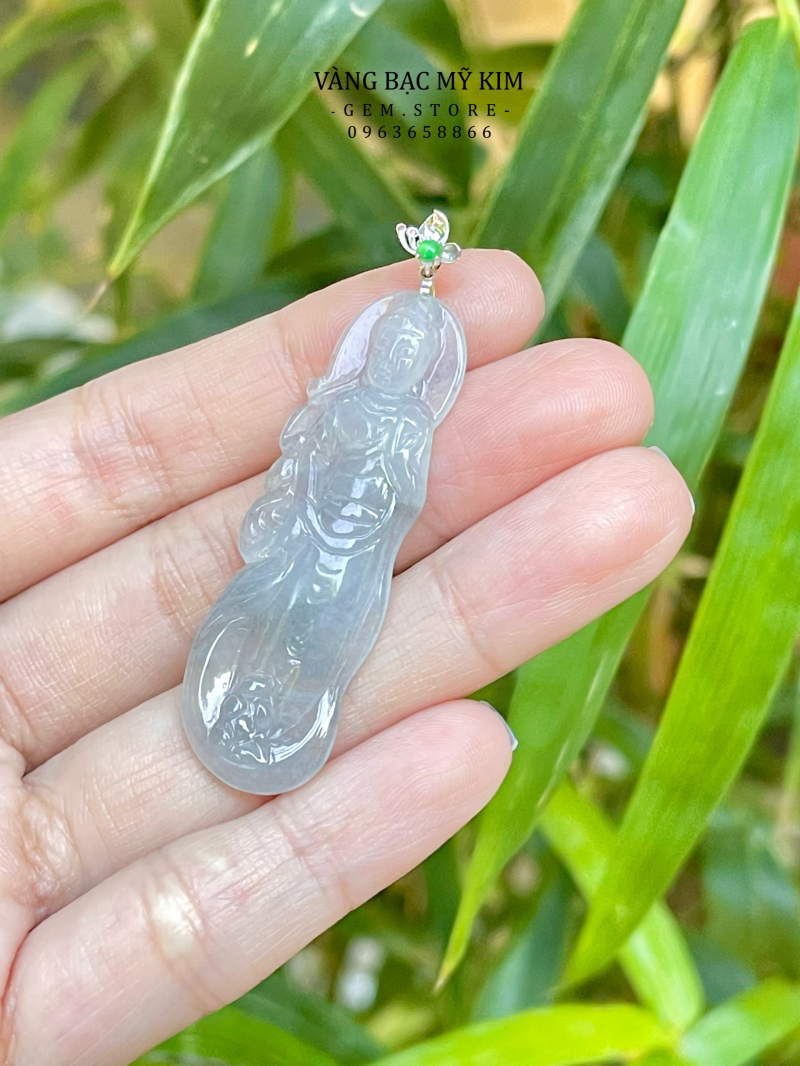 Mặt Phật Quan Thế Âm - Băng Ngọc Phỉ Thúy - Jadeite - Vàng Trắng 18k