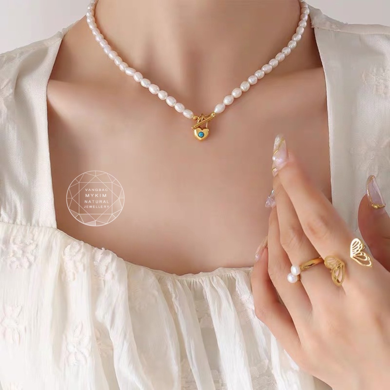 Vòng Ngọc Trai Tự Nhiên - PK Bạc Mạ Vàng Cao Cấp - MS002