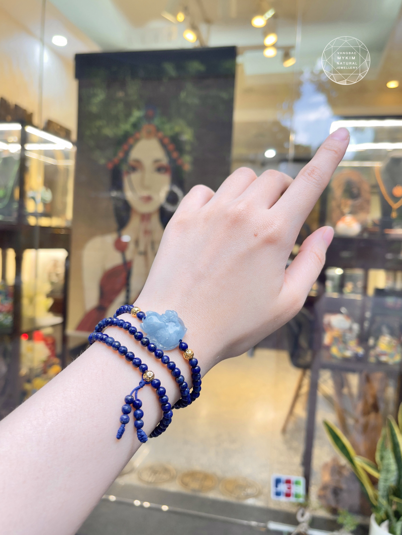 Vòng đá Lapis mix Hồ ly Aqua - Vàng 10k