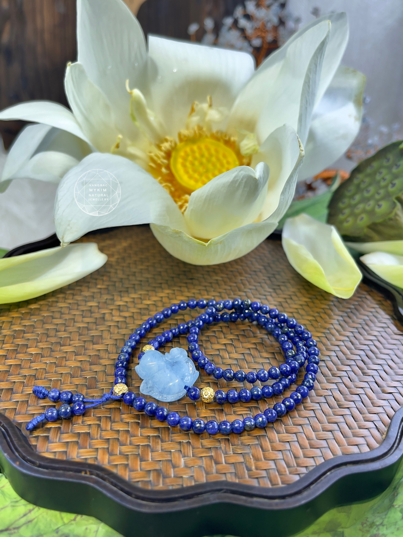 Vòng đá Lapis mix Hồ ly Aqua - Vàng 10k