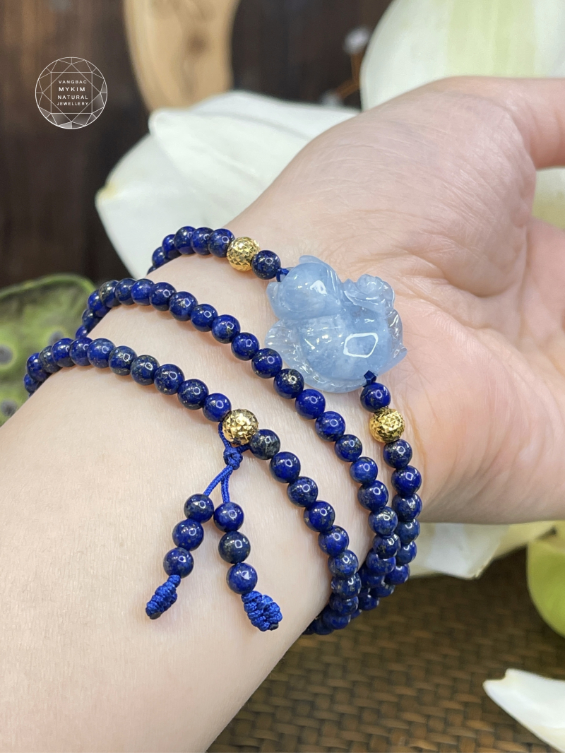 Vòng đá Lapis mix Hồ ly Aqua - Vàng 10k