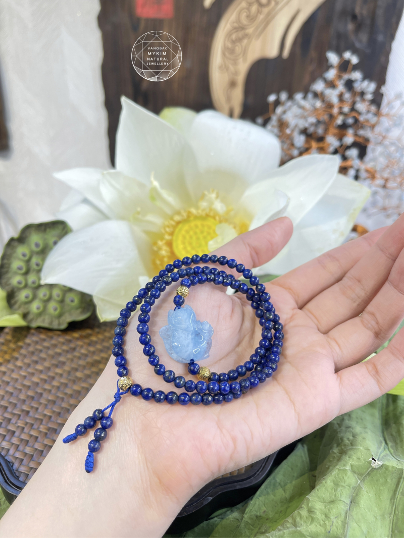Vòng đá Lapis mix Hồ ly Aqua - Vàng 10k