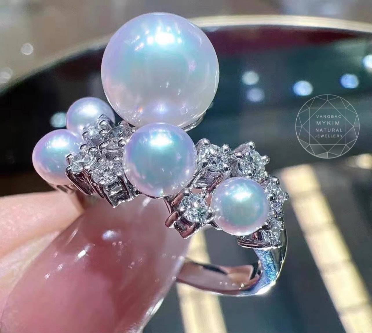 Nhẫn Ngọc Trai kiểu - Vàng trắng 14k - 18k