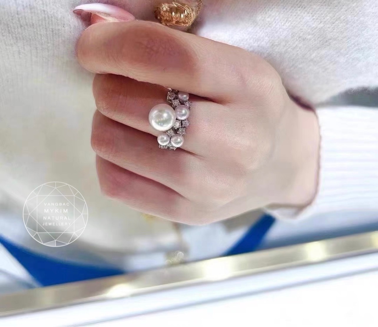 Nhẫn Ngọc Trai kiểu - Vàng trắng 14k - 18k