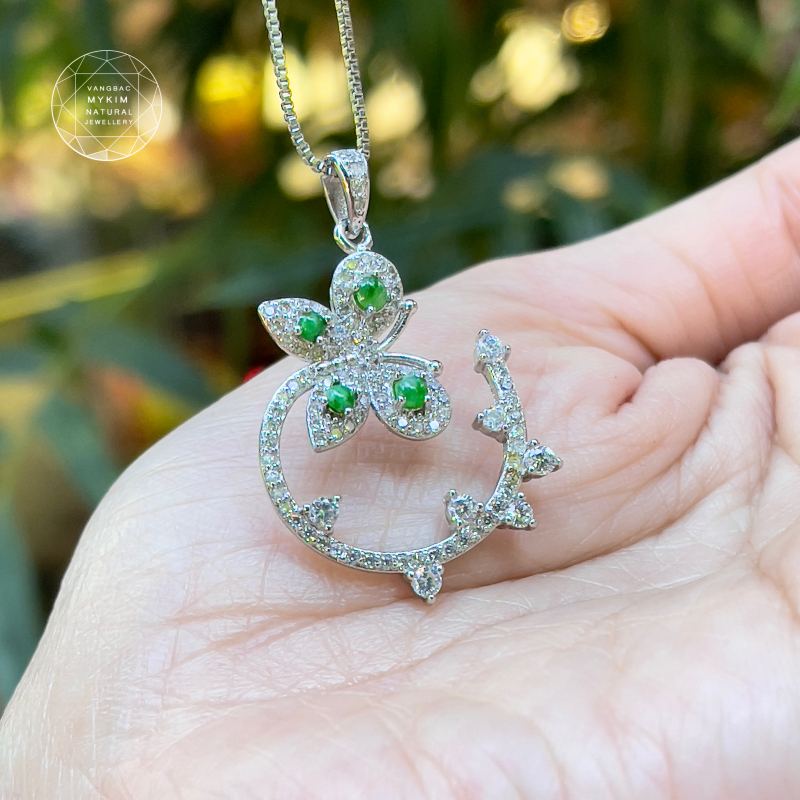 Set Dây Chuyền Bướm Ngọc Phỉ Thuý Jadeite - Bạc si Vàng Trắng 18k