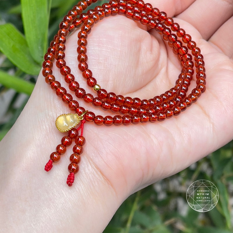  Vòng Đá Garnet VIP – Charm Ngọc Phỉ Thúy Hồ Lô | Bọc Vàng 14K 