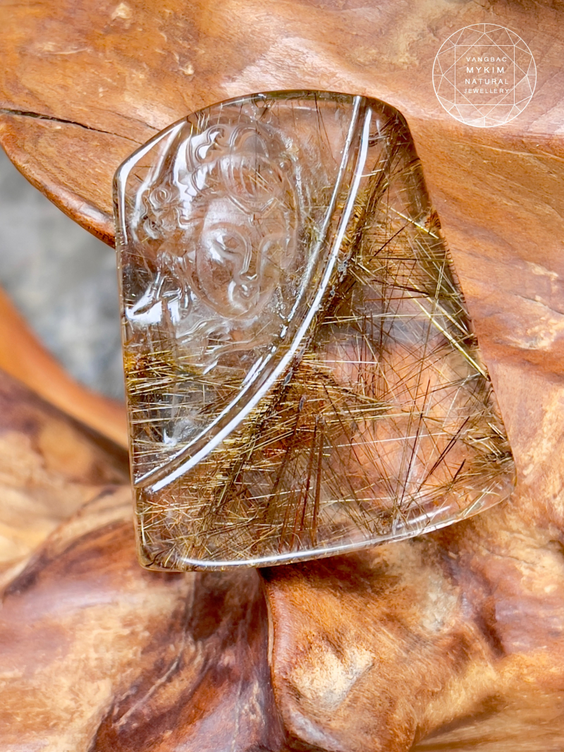🌟 Mặt dây Thạch Anh Tóc Vàng VIP – Quan Thế Âm Bồ Tát điêu khắc thủ công