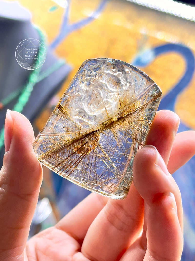 🌟 Mặt dây Thạch Anh Tóc Vàng VIP – Quan Thế Âm Bồ Tát điêu khắc thủ công