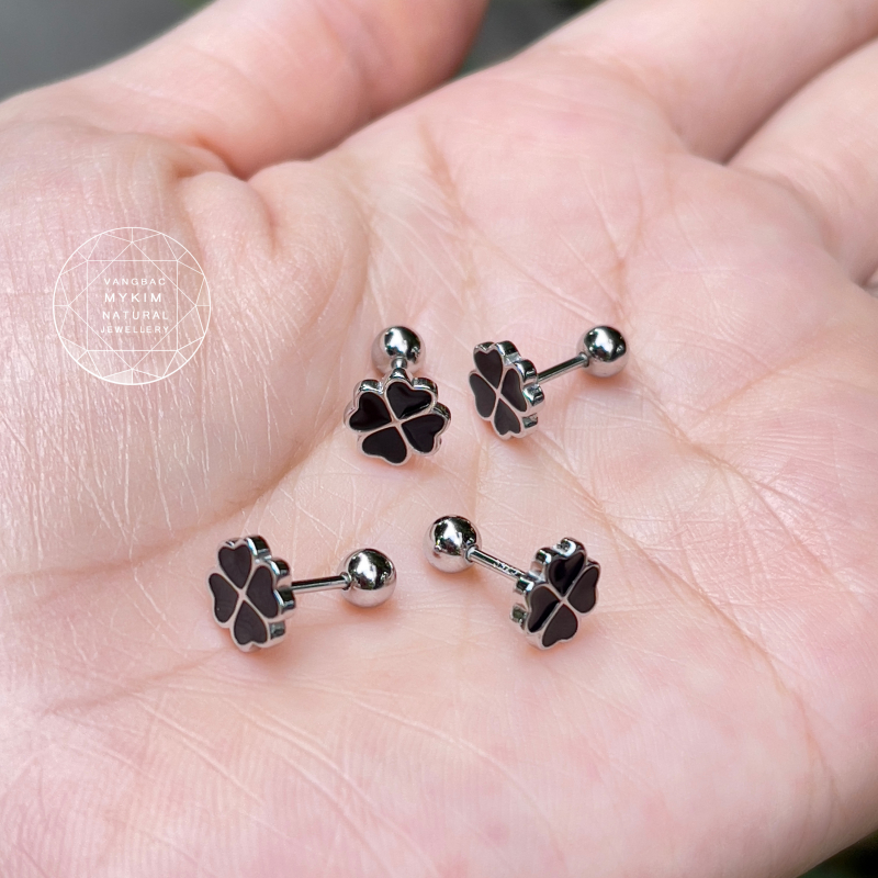 Bông Tai Cỏ Bốn Lá Bạc Si Vàng Trắng 18k