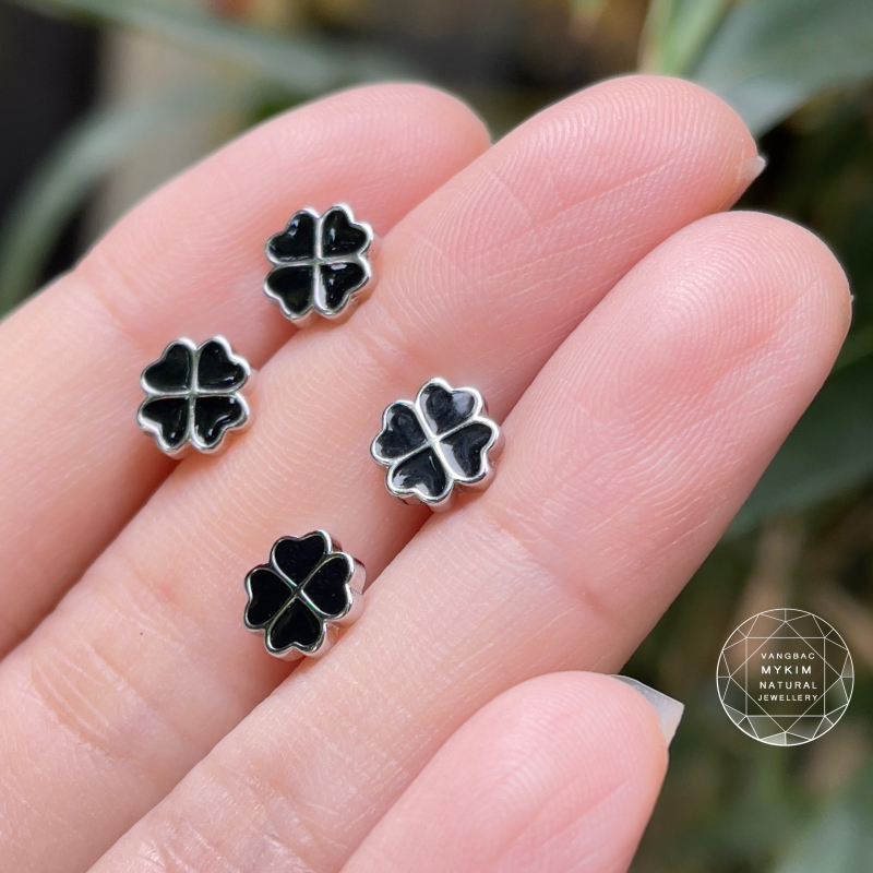Bông Tai Cỏ Bốn Lá Bạc Si Vàng Trắng 18k