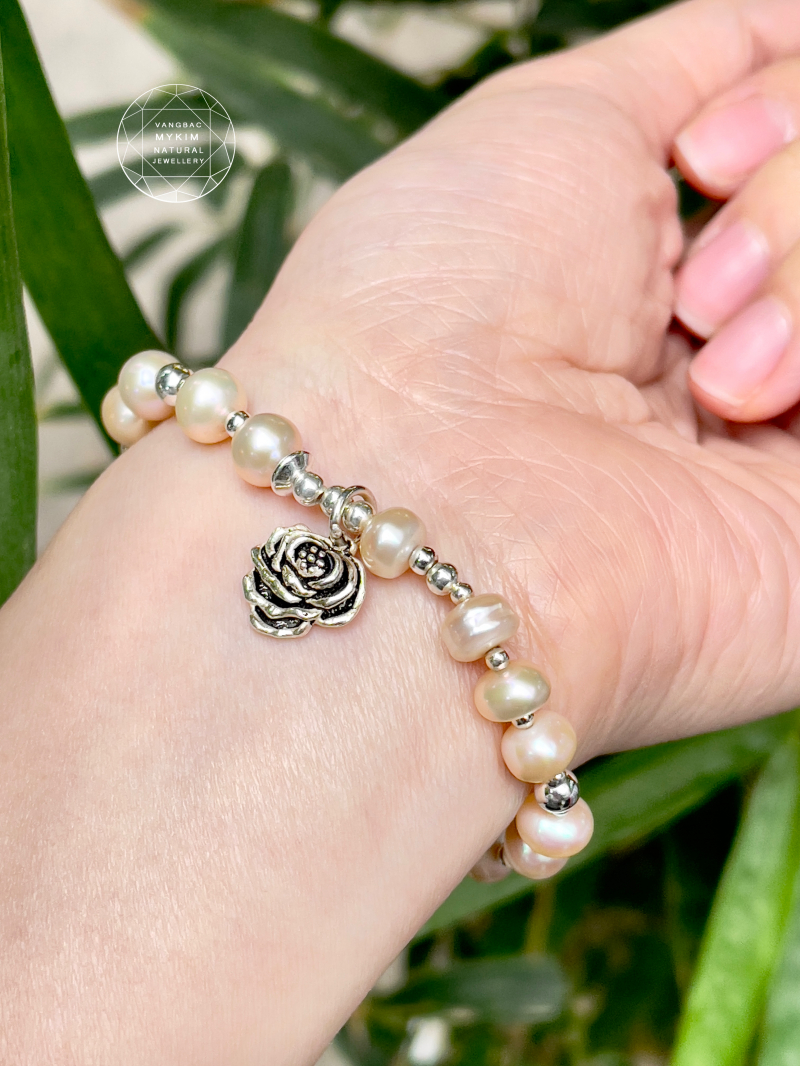 Vòng Ngọc Trai Ánh Hồng mix Bạc 925