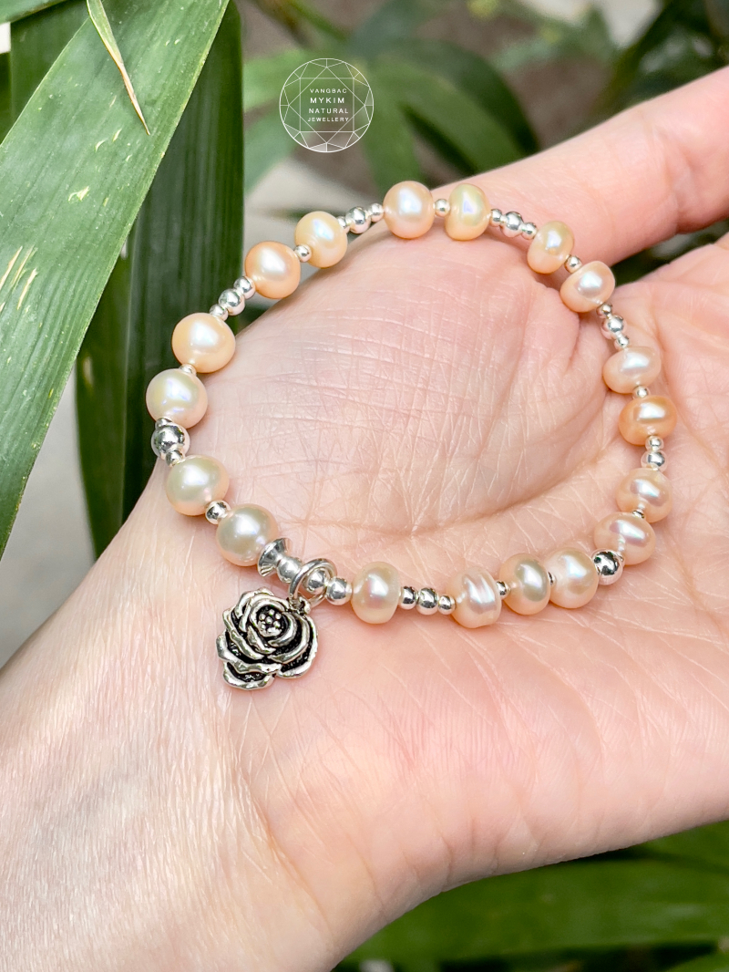 Vòng Ngọc Trai Ánh Hồng mix Bạc 925