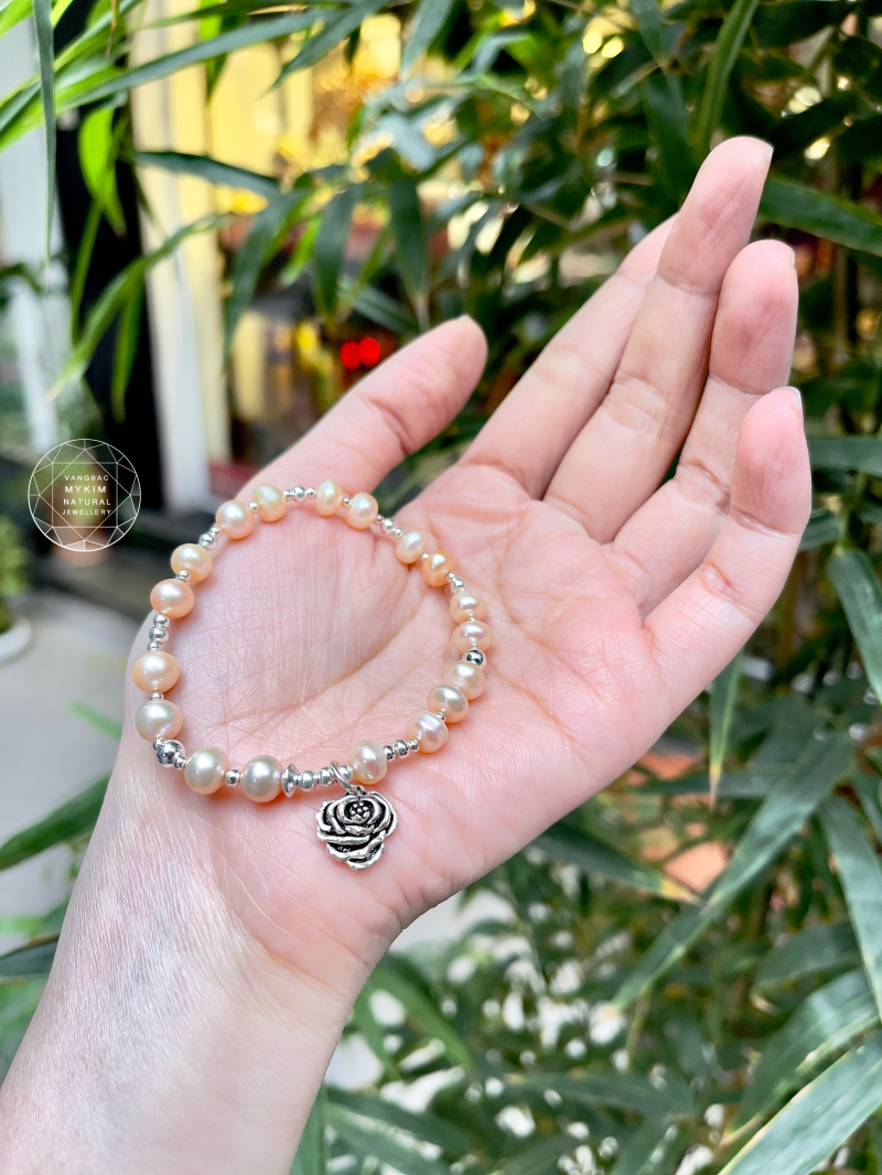 Vòng Ngọc Trai Ánh Hồng mix Bạc 925