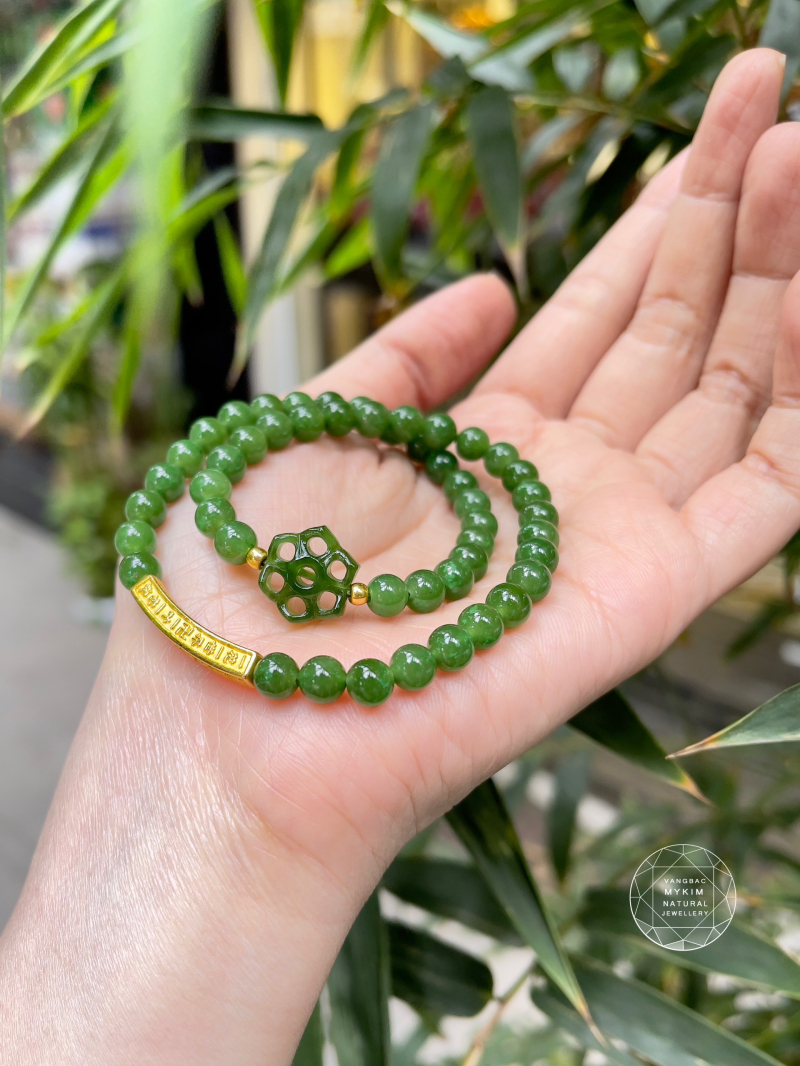 Vòng Ngọc Bích Nephrite Mix Charm Vàng Ummani • Trang Sức Phong Thủy Tài Lộc & Bình An
