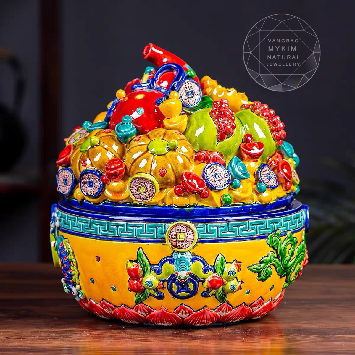 🌟 Hũ Vàng Mâm Ngũ Quả – Gốm Sứ Men Rạn Taiwan Thủ Công Cao Cấp | Biểu Tượng Phúc Lộc Viên Mãn