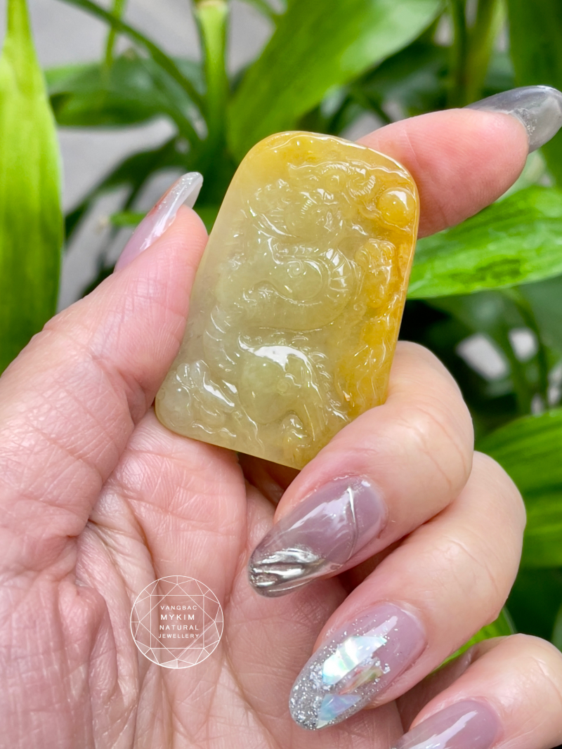 Mặt Ngọc Phỉ Thuý Hoàng Ngọc VIP - Rồng điêu khắc