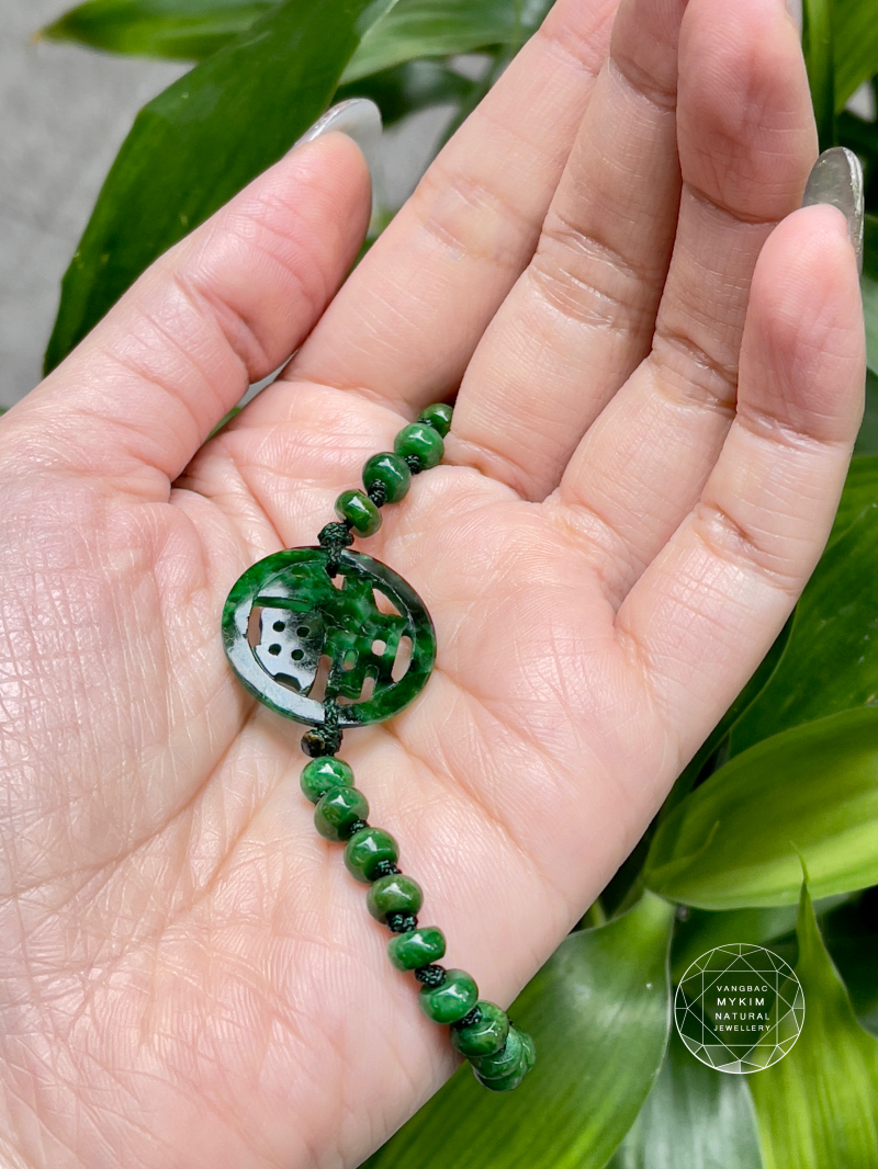 Dây tết Ngọc Phỉ Thuý Jadeite - chữ Phúc