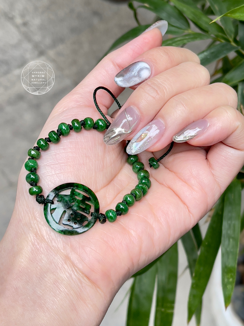 Dây tết Ngọc Phỉ Thuý Jadeite - chữ Phúc