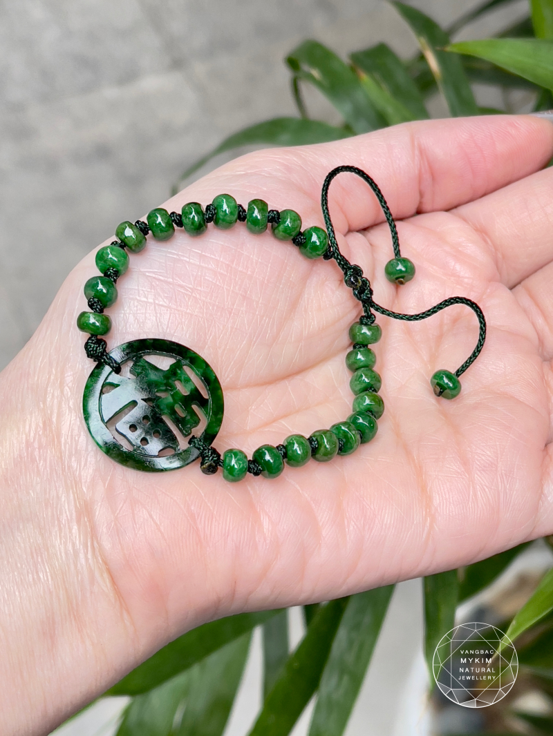 Dây tết Ngọc Phỉ Thuý Jadeite - chữ Phúc