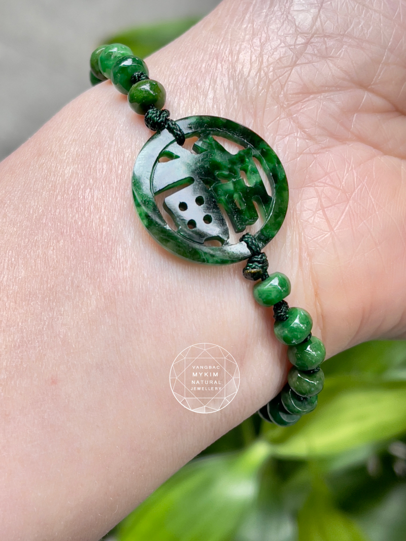 Dây tết Ngọc Phỉ Thuý Jadeite - chữ Phúc