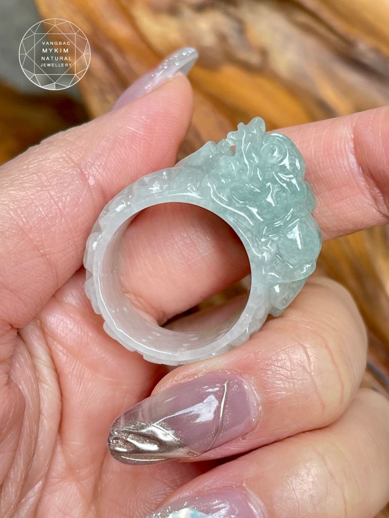 🐉 Nhẫn Tỳ Hưu Băng Ngọc Phỉ Thuý – Jadeite Tự Nhiên Nguyên Khối | Size 19.5
