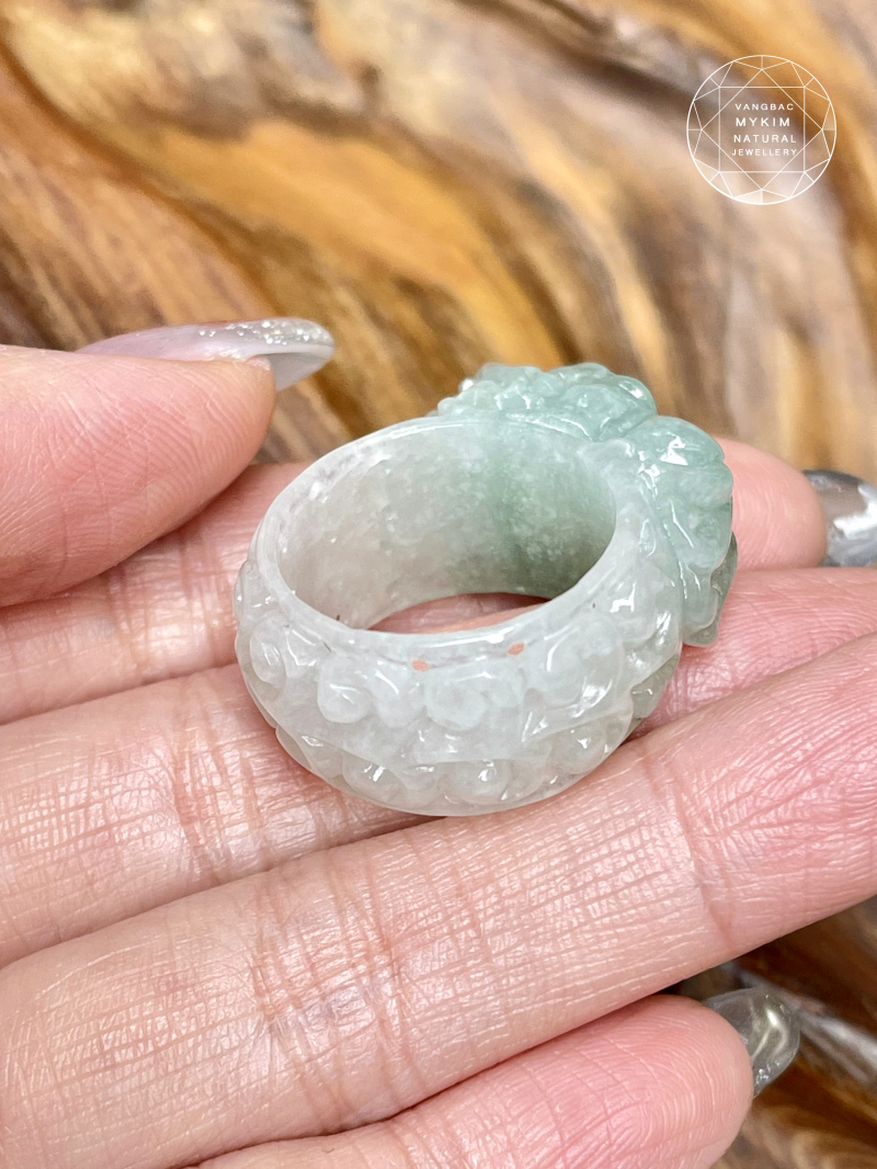 🐉 Nhẫn Tỳ Hưu Băng Ngọc Phỉ Thuý – Jadeite Tự Nhiên Nguyên Khối | Size 19.5