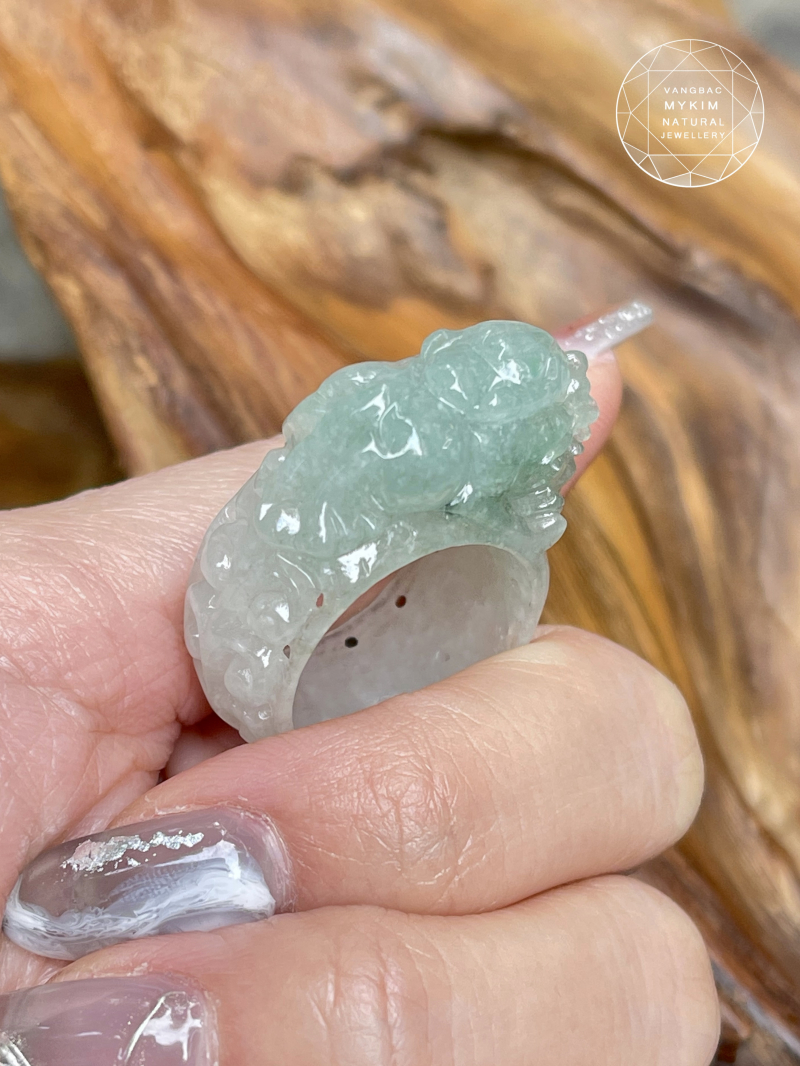 🐉 Nhẫn Tỳ Hưu Băng Ngọc Phỉ Thuý – Jadeite Tự Nhiên Nguyên Khối | Size 19.5
