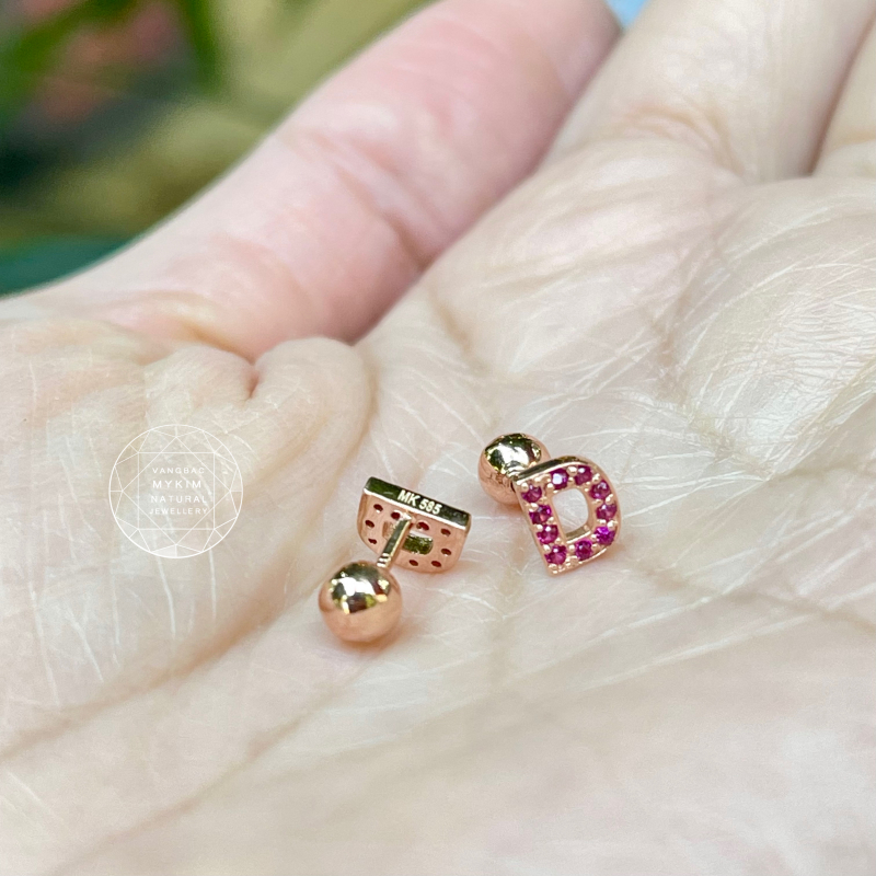 Bông Tai Chữ Vàng Hồng 14k