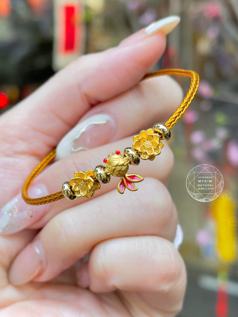 Dây kiềng Charm Vàng  - Hoa Sen - Cá Vàng