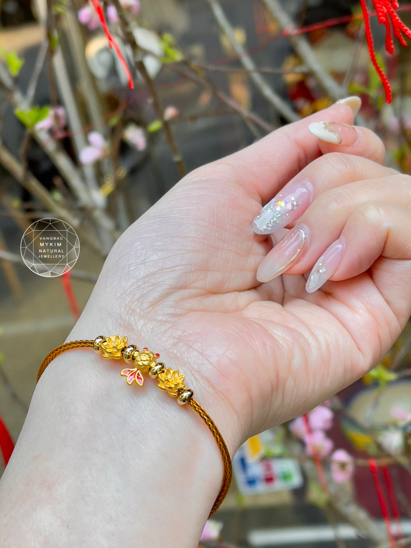 Dây kiềng Charm Vàng  - Hoa Sen - Cá Vàng
