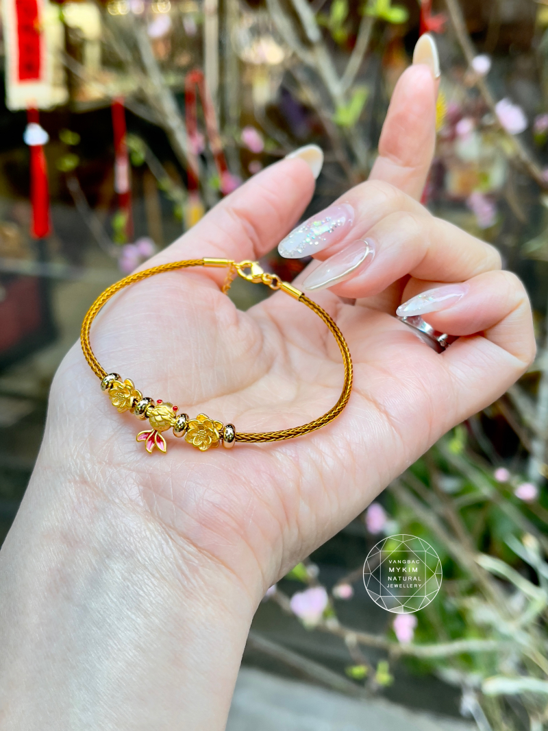 Dây kiềng Charm Vàng  - Hoa Sen - Cá Vàng