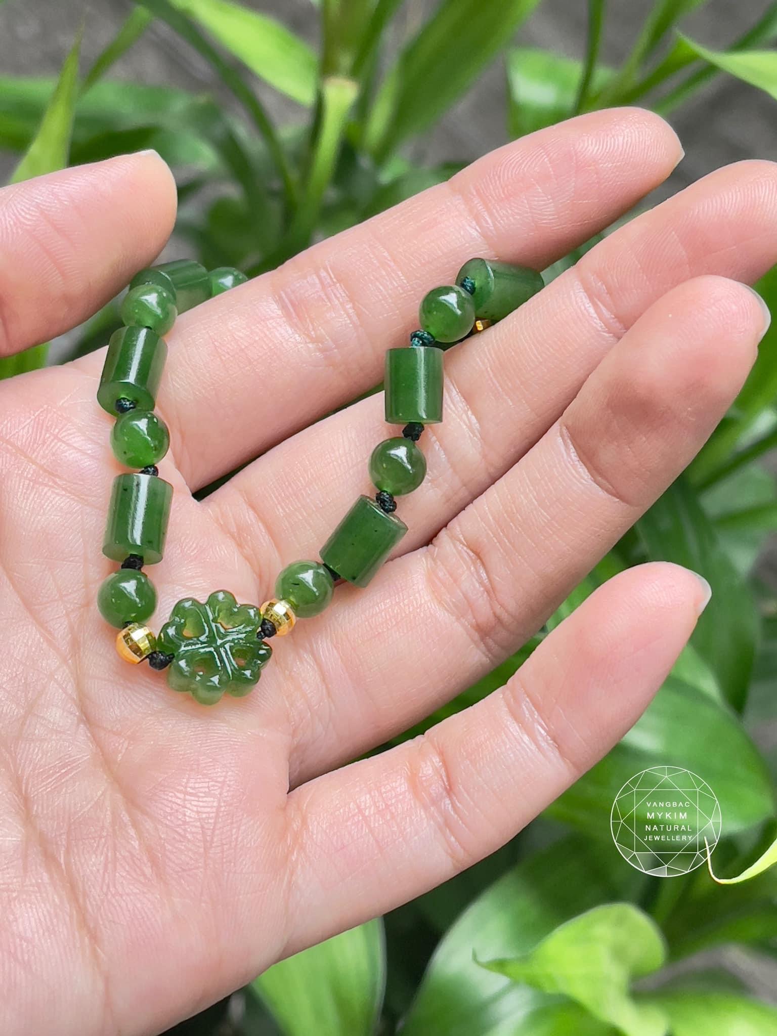 Vòng Dây Tết Ngọc Bích Nephrite • Mix Vàng • Trang Sức Phong Thủy Tài Lộc & Bình An
