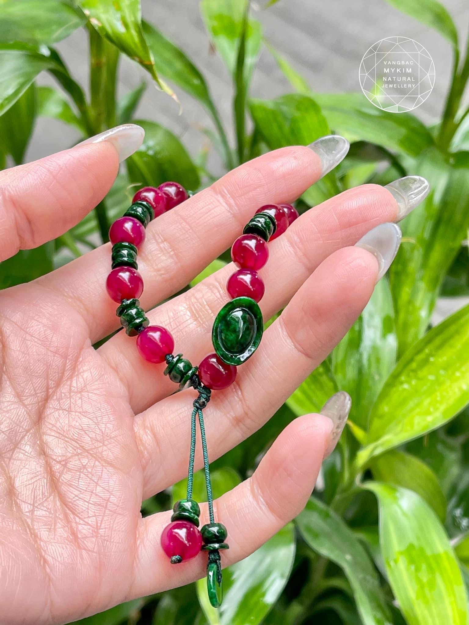 Vòng Dây Tết Ngọc Phỉ Thuý Jadeite - mix Mã Não Huyết VIP