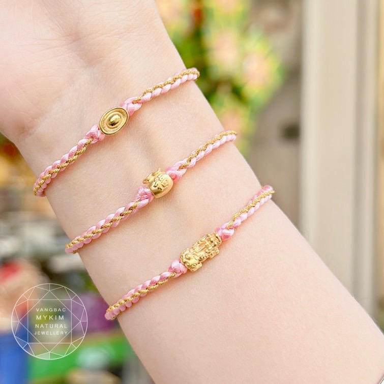 Dây Tết mix Charm Vàng - Dây Chỉ Hồng